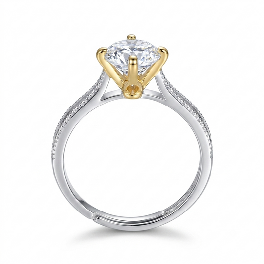 Resizable Gold Plated Silver Solitaire Unique Engagement Rings Moissanite 1ct