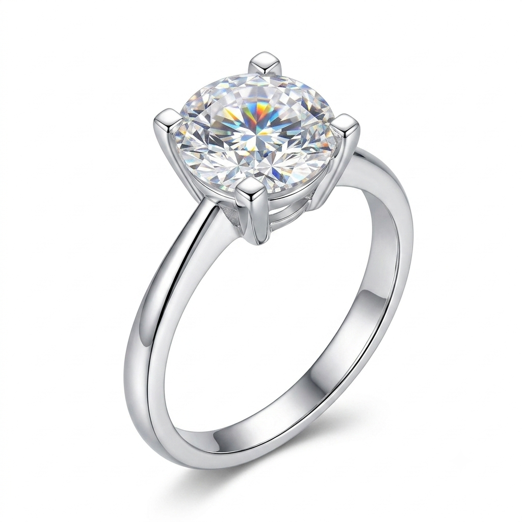 White Gold Plated Silver Beautiful Solitaire Engagement Rings Moissanite 1ct, 2ct, 3ct Options