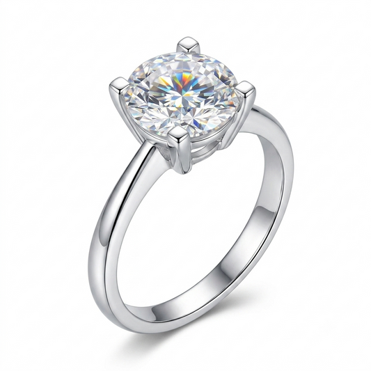 White Gold Plated Silver Beautiful Solitaire Engagement Rings Moissanite 1ct, 2ct, 3ct Options