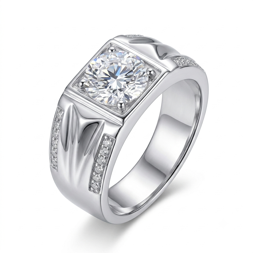 White Gold Plated Silver Wide Band Moissanite Most Beautiful Engagement Ring Ever 1ct, 2ct Options