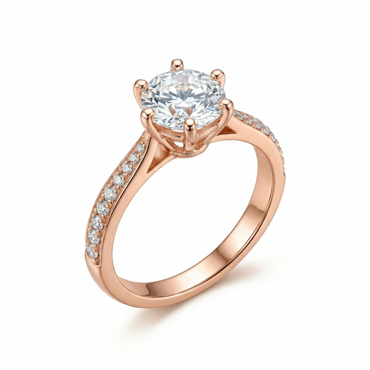 Rose Gold Colored Silver Moissanite Ring 1ct