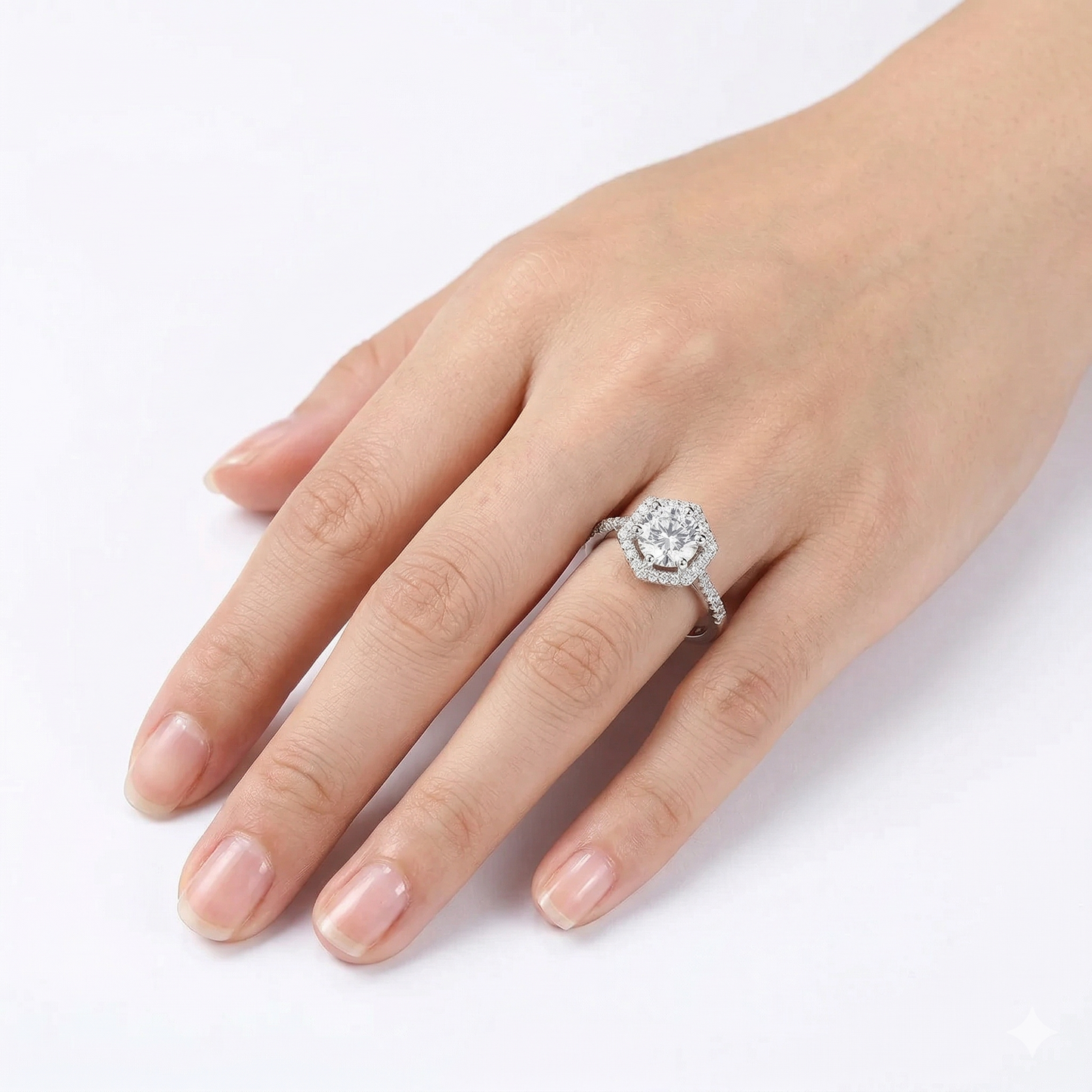 Platinum Plated Silver Halo Moissanite Ring 0.8ct
