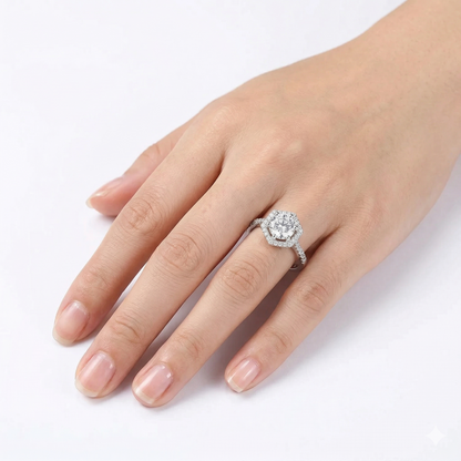 Platinum Plated Silver Halo Moissanite Ring 0.8ct