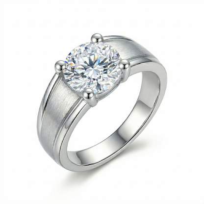 White Gold Plated Wedding Band / Wide Band Moissanite Ring 1ct