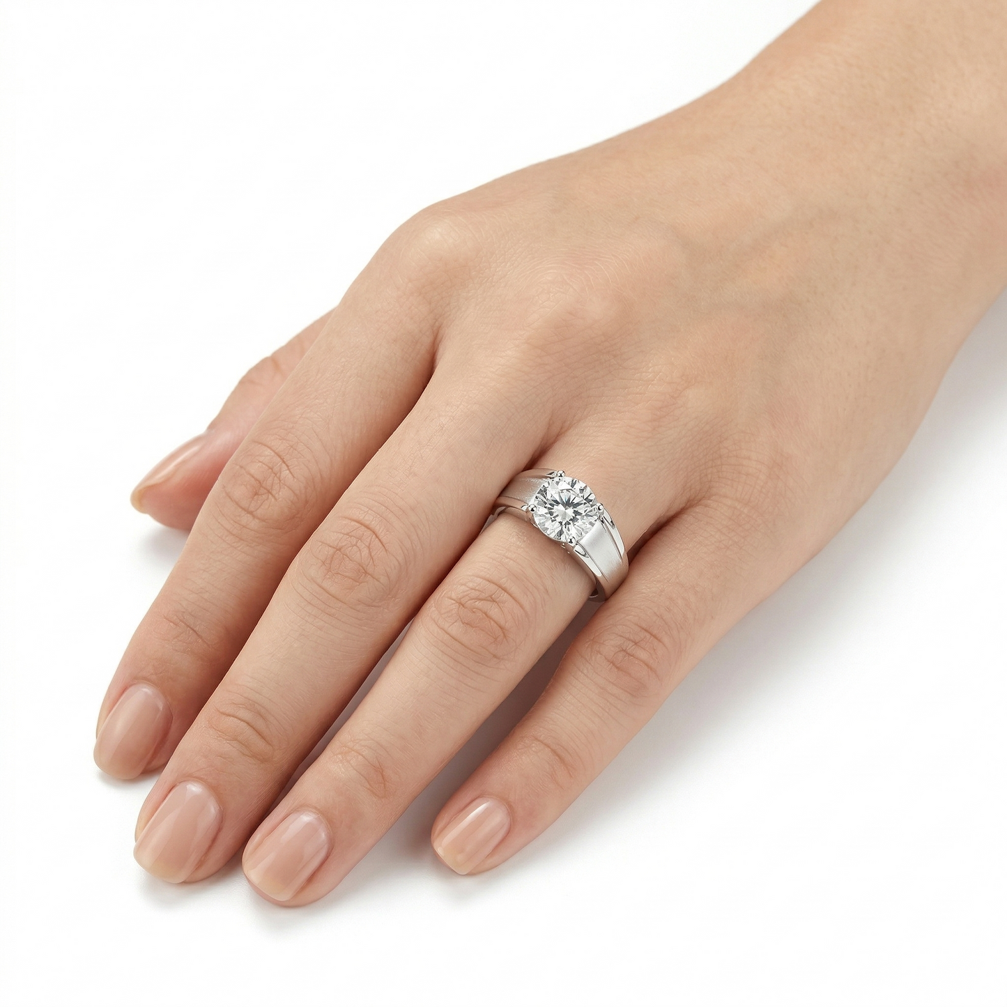 White Gold Plated Wedding Band / Wide Band Moissanite Ring 1ct