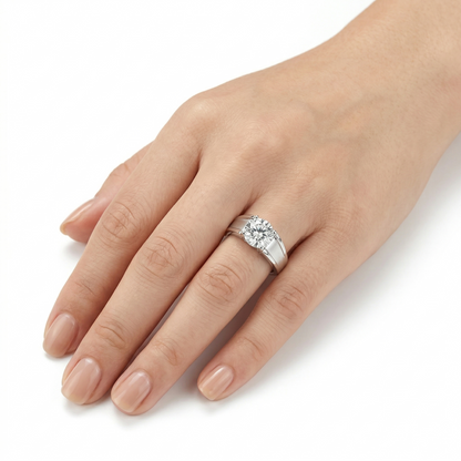 White Gold Plated Wedding Band / Wide Band Moissanite Ring 1ct