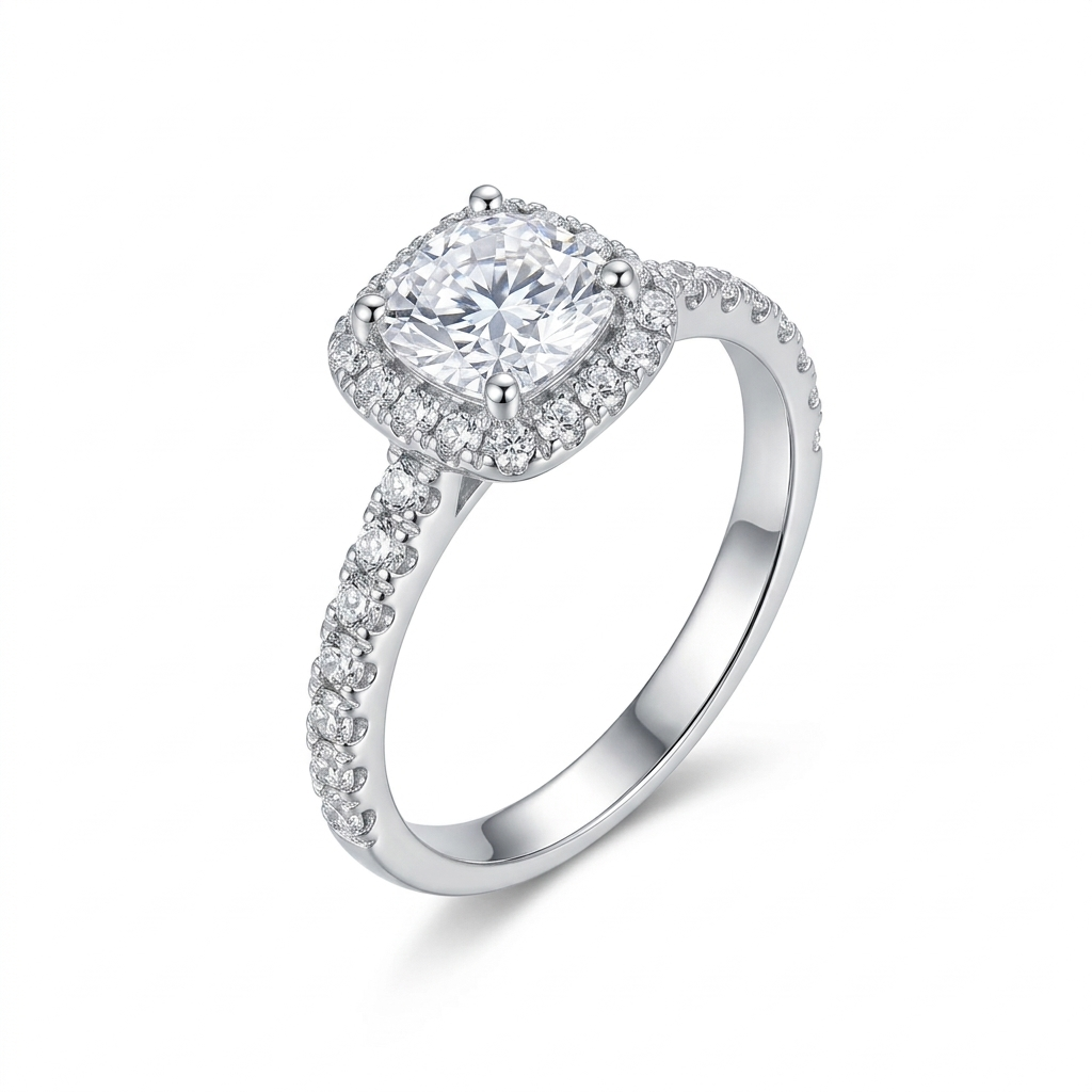 10k / 14k White Gold Halo Moissanite Ring 1.6ct Total