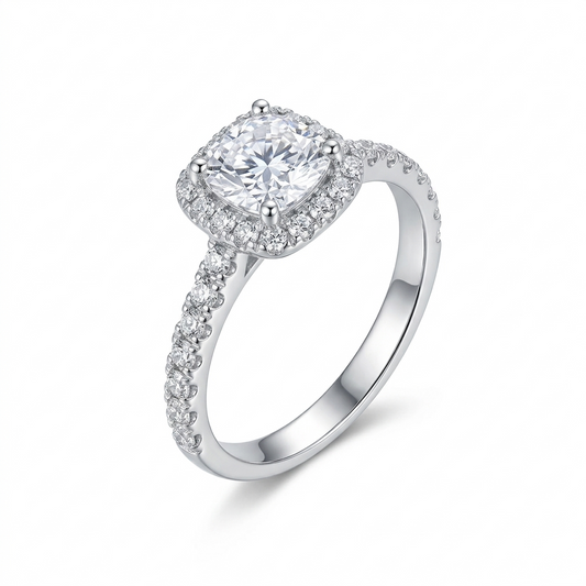 10k / 14k White Gold Halo Moissanite Ring 1.6ct Total