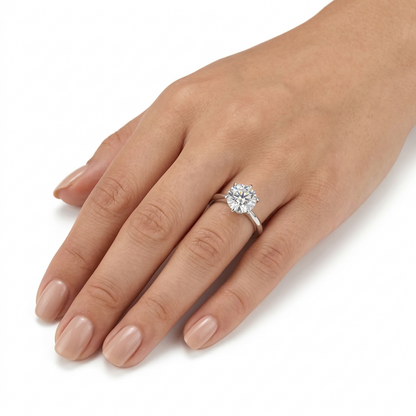 Platinum Plated Silver Solitaire Moissanite Ring 2ct