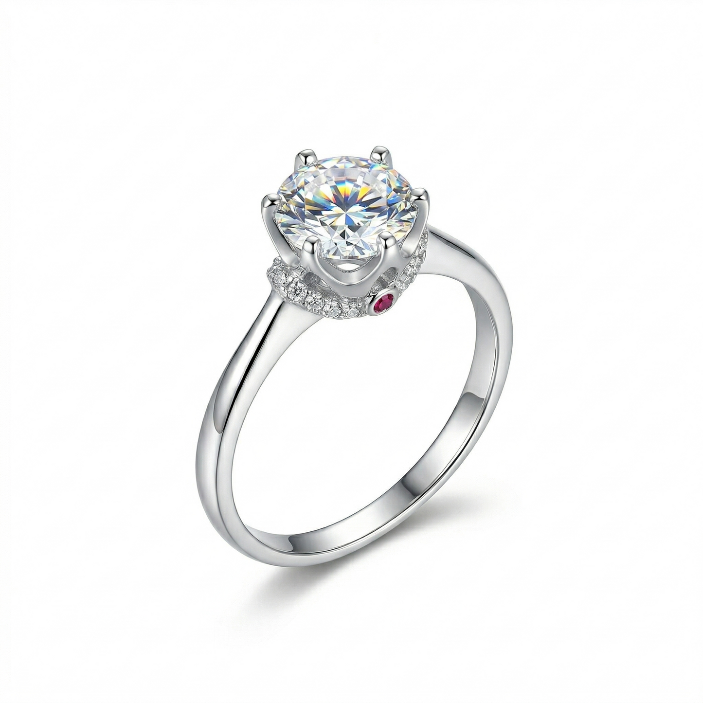Platinum Plated Silver Halo Moissanite Ring 0.5ct or 1ct