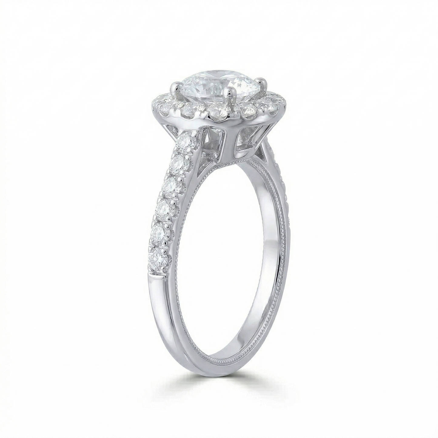 14k White Gold Engagement Band - Halo Moissanite Ring 1ct Center Stone