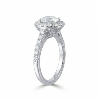 14k White Gold Engagement Band - Halo Moissanite Ring 1ct Center Stone