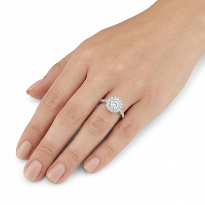 14k White Gold Engagement Band - Halo Moissanite Ring 1ct Center Stone