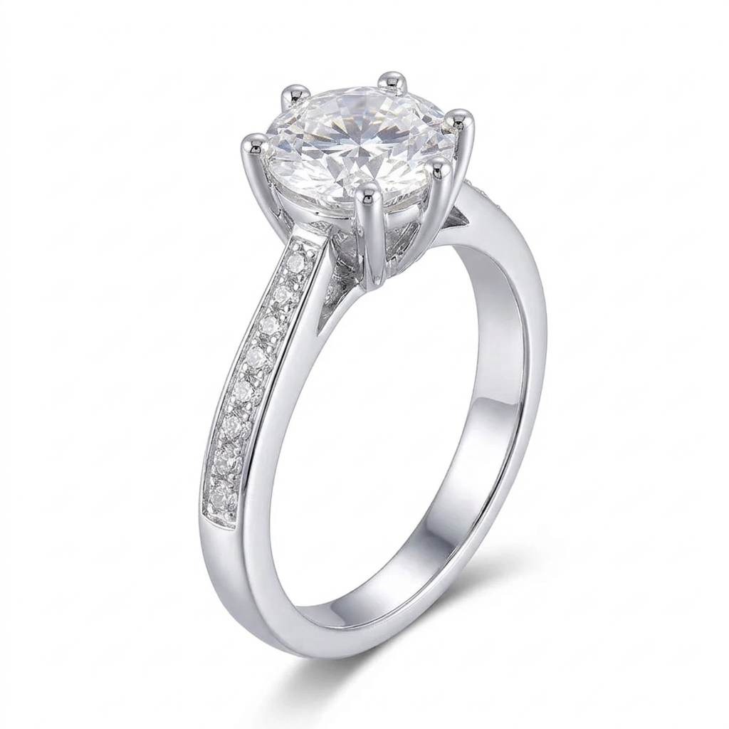 14k White Gold Moissanite Ring 1ct Center Stone / White Gold Ring Womens Collection