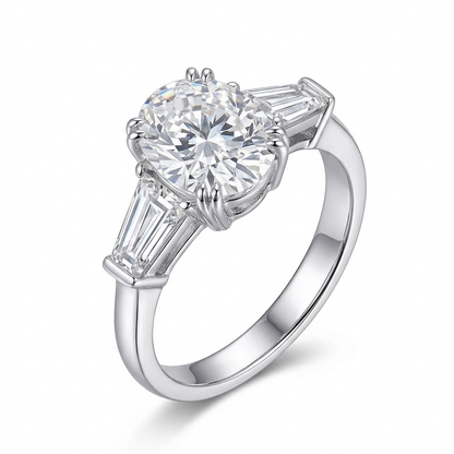 10k White Gold 3 Stone Moissanite Ring 0.75ct - 2.5ct Center Stone