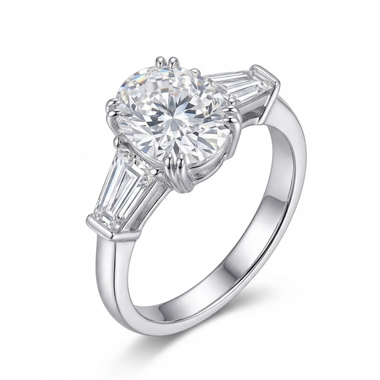 10k White Gold 3 Stone Moissanite Ring 0.75ct - 2.5ct Center Stone