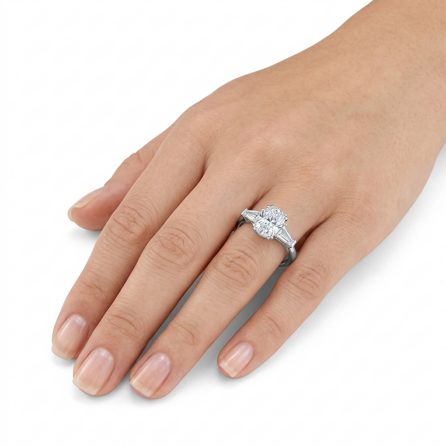 10k White Gold 3 Stone Moissanite Ring 0.75ct - 2.5ct Center Stone