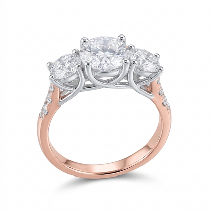 14k White & Rose Gold 3 Stone Moissanite Chic Engagement Rings 2ct Total