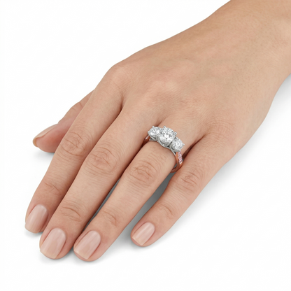 14k White & Rose Gold 3 Stone Moissanite Chic Engagement Rings 2ct Total