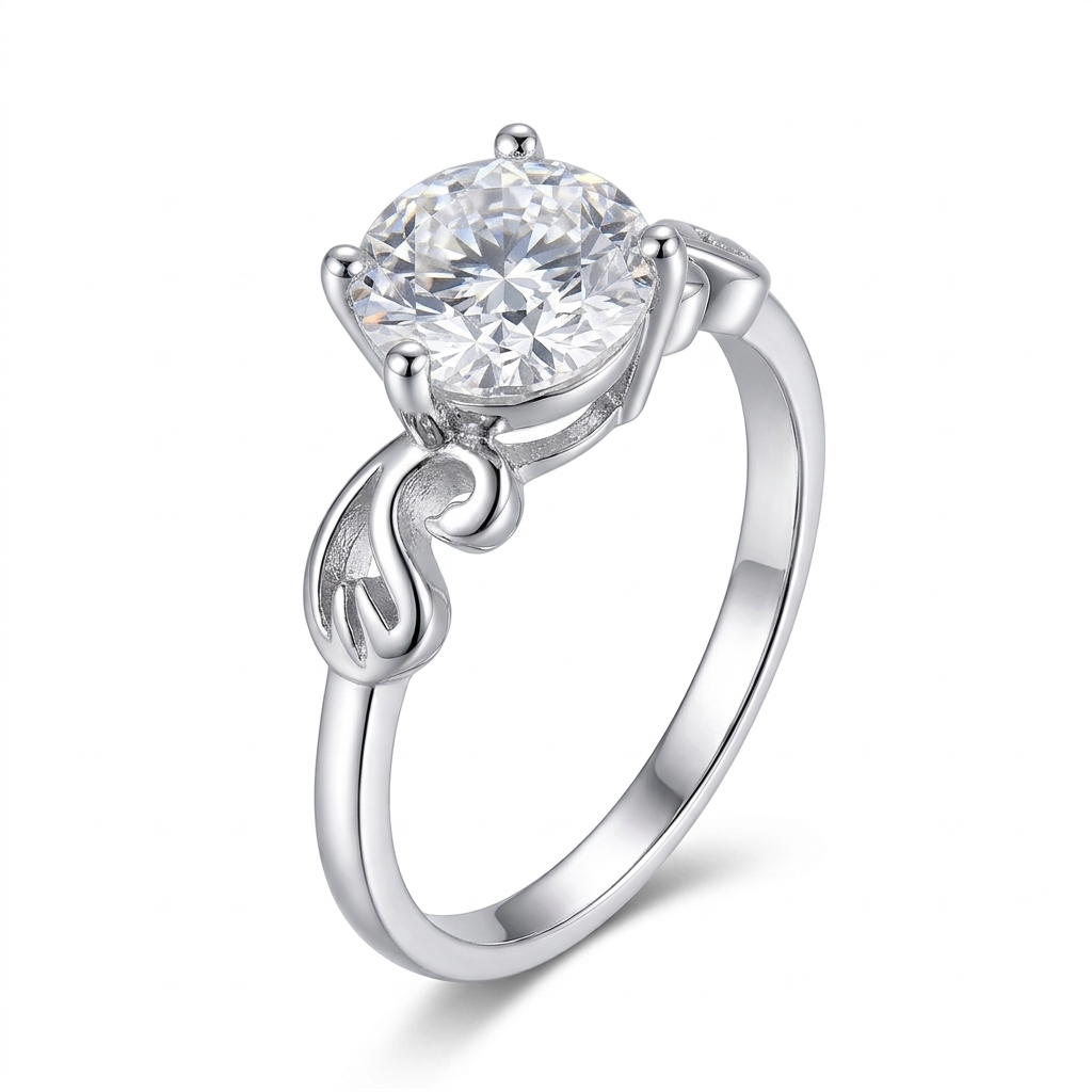 Platinum Plated Silver Moissanite Ring 1ct, 1.2ct, 2ct Options