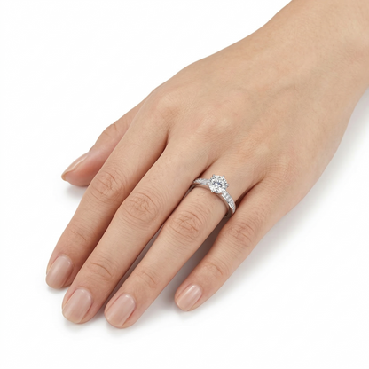 Platinum Plated Silver Moissanite Ring 0.8ct or 1ct