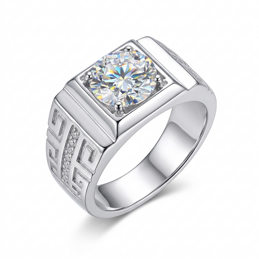 Platinum Plated Silver Wide Band Moissanite Ring 2ct / Silver Engagement Ring Simple