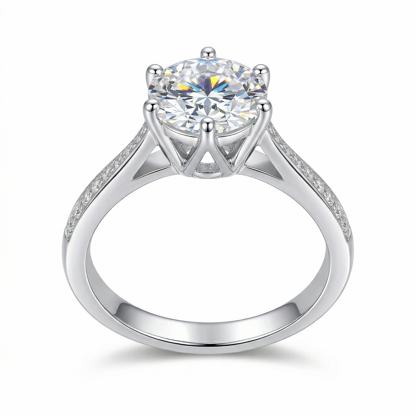 Platinum Plated Silver Moissanite Ring 1.2ct & 2ct Options