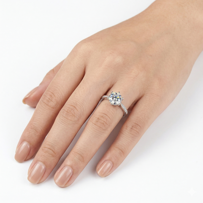 Platinum Plated Silver Moissanite Ring 1.2ct & 2ct Options