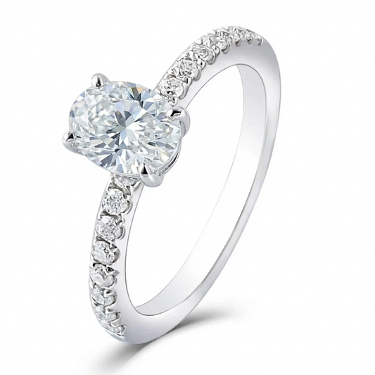 10k White Gold Oval Cut Moissanite Ring 1ct Center Stone | Women Wedding Ring Sets