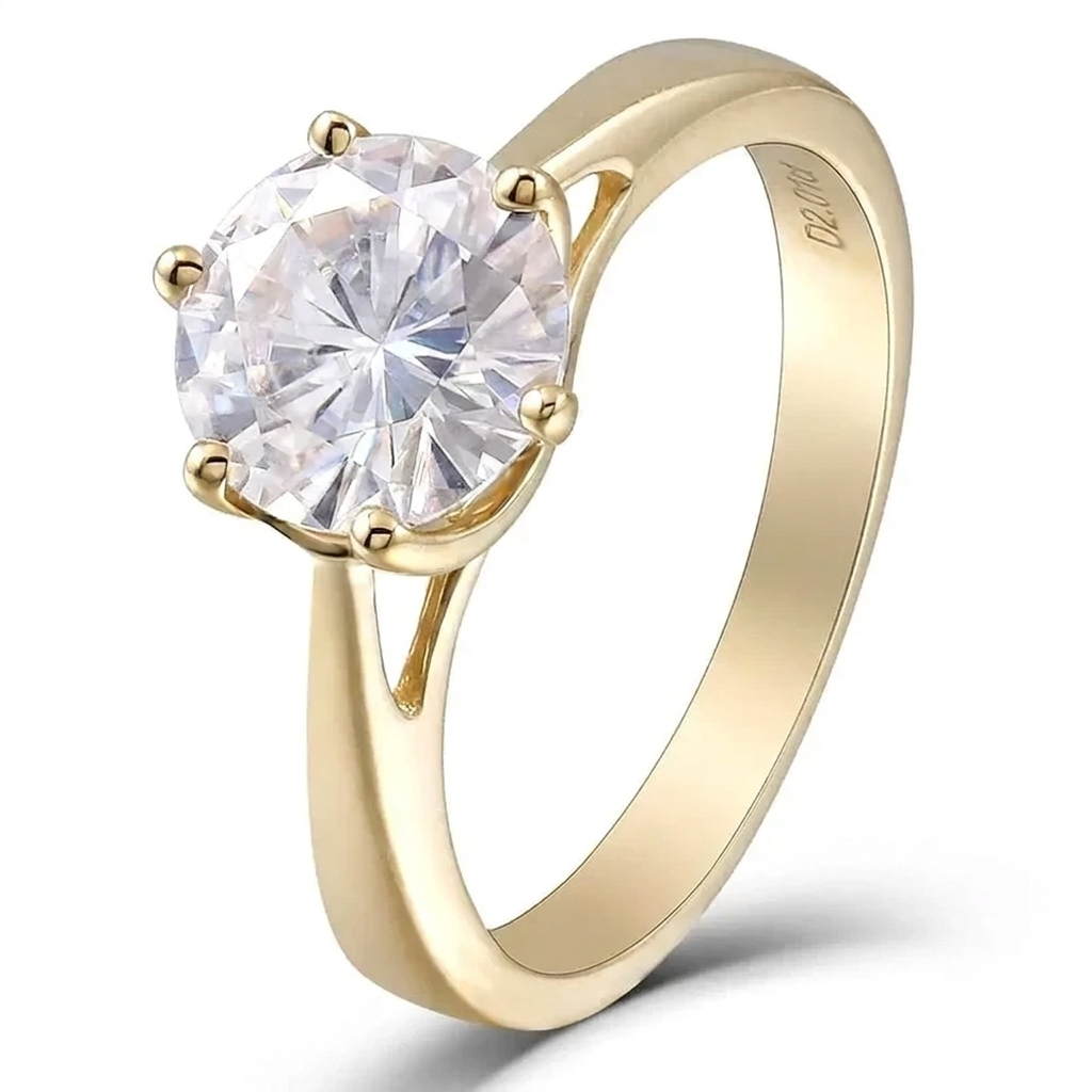 14k Yellow Gold Solitaire Moissanite Ring 2ct /  Best Engagement Ring Shape