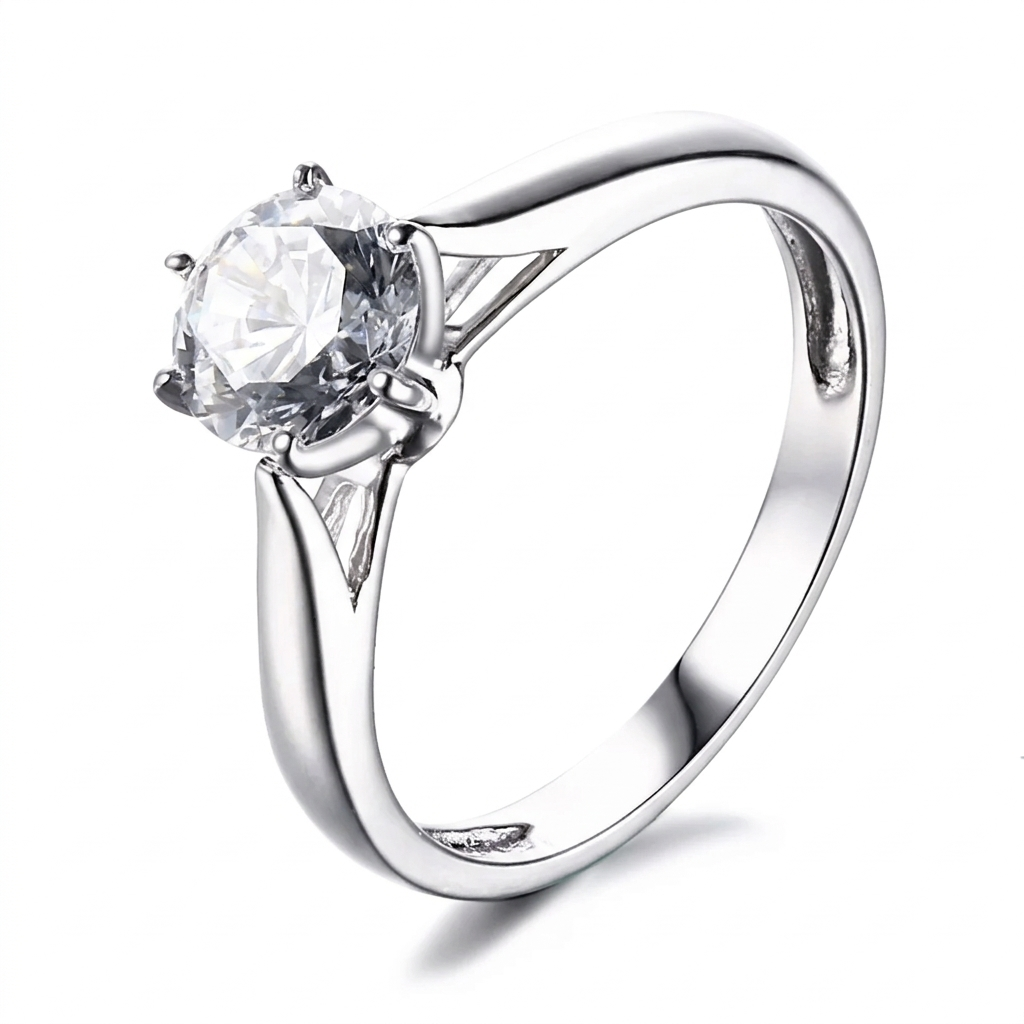 14k White Gold Solitaire Moissanite 1 Carat Engagement Ring
