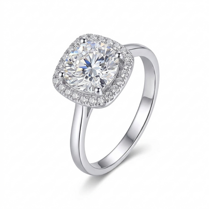White Gold Plated Silver Halo Ring Moissanite 0.5ct - 3ct Options