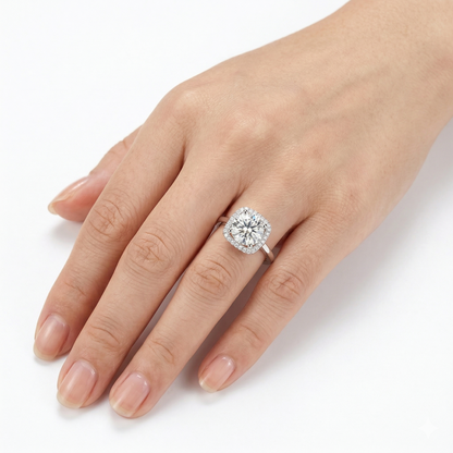 White Gold Plated Silver Halo Ring Moissanite 0.5ct - 3ct Options