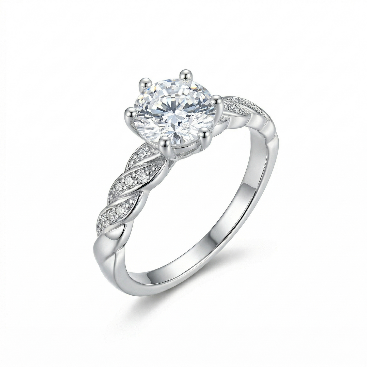 Stunning Engagement Ring - White Gold Plated Silver Moissanite Ring 1ct Center Stone