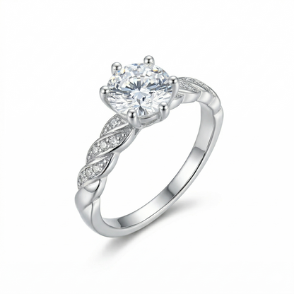Stunning Engagement Ring - White Gold Plated Silver Moissanite Ring 1ct Center Stone