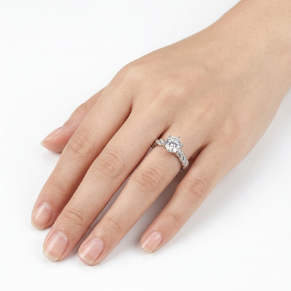 Stunning Engagement Ring - White Gold Plated Silver Moissanite Ring 1ct Center Stone