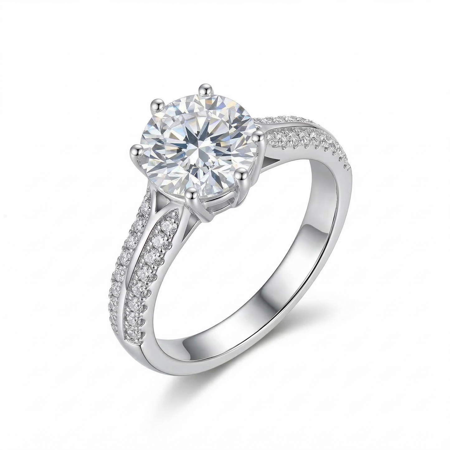 Platinum Plated Silver Moissanite Ring 0.8ct, 1ct, 2ct Options