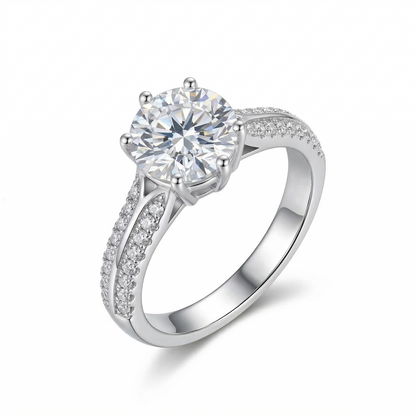 Platinum Plated Silver Moissanite Ring 0.8ct, 1ct, 2ct Options