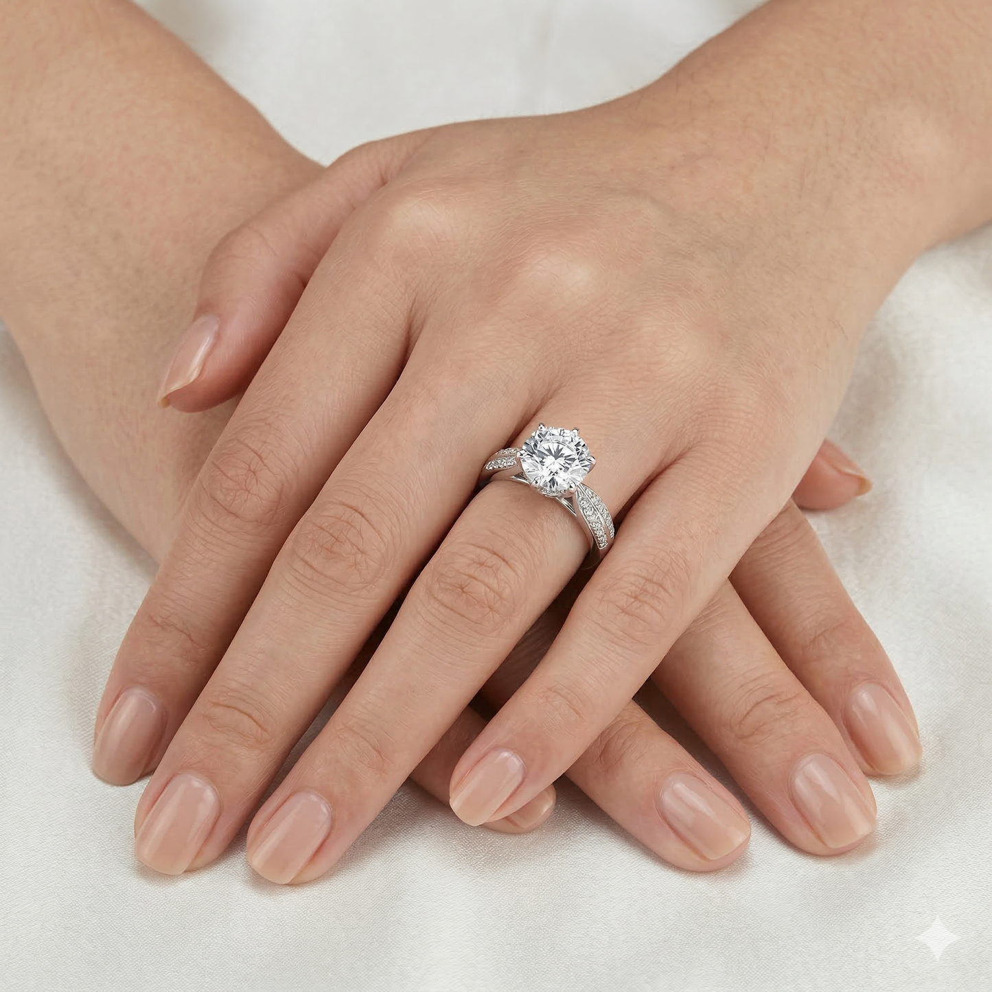 Platinum Plated Silver Moissanite Ring 0.8ct, 1ct, 2ct Options