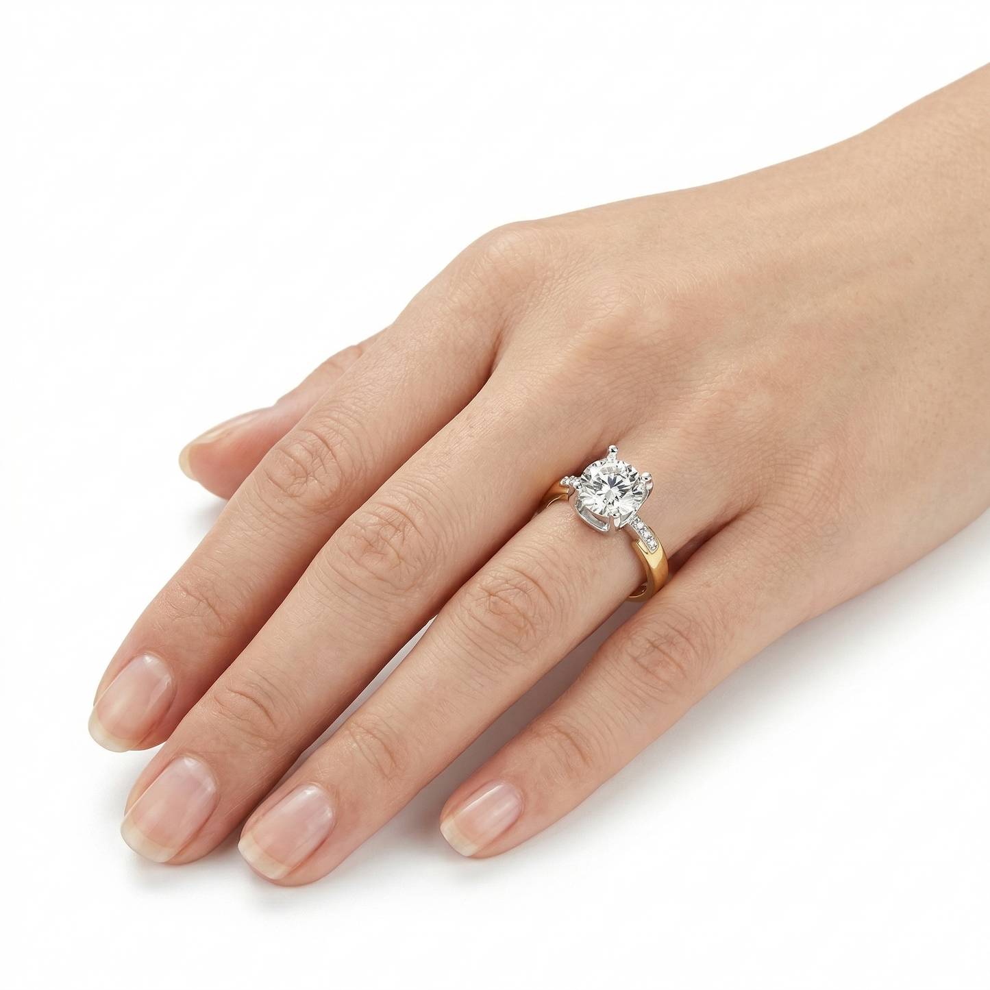 White & Yellow Gold Plated Silver Moissanite Unique Engagement Rngs Affordable 1ct Center Stone