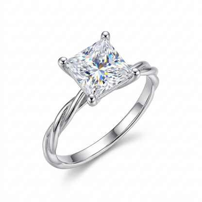 White Gold Plated Silver Princess Cut Moissanite Cute Engagement Ring 1ct