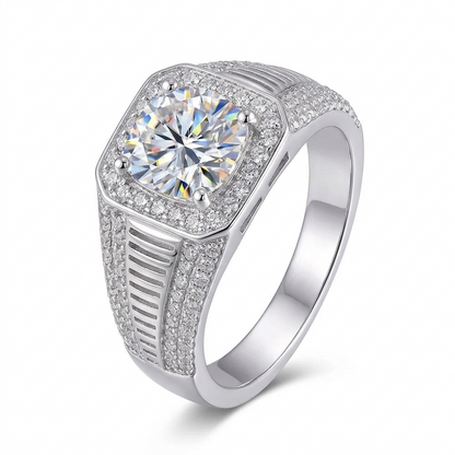 White Gold Plated Silver Wide Band Halo Moissanite Beautiful Engagement Rings for Her 2ct