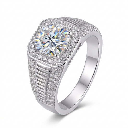 White Gold Plated Silver Wide Band Halo Moissanite Beautiful Engagement Rings for Her 2ct