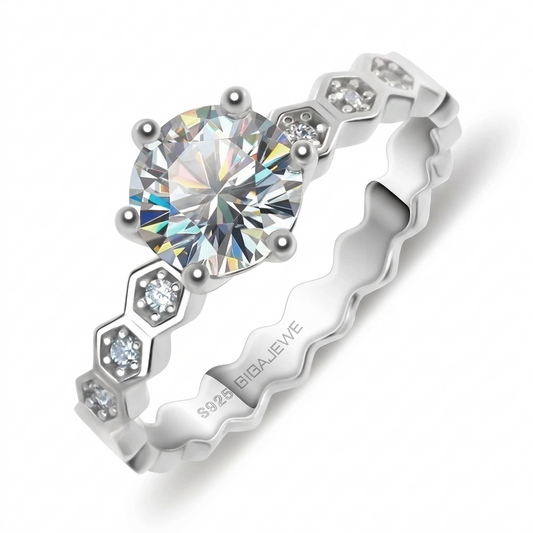 White Gold Plated Moissanite Ring 1ct Center Stone / Unique Style Engagement Rings