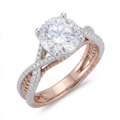 14k White & Rose Gold Moissanite Ring 0.8ct Center Stone