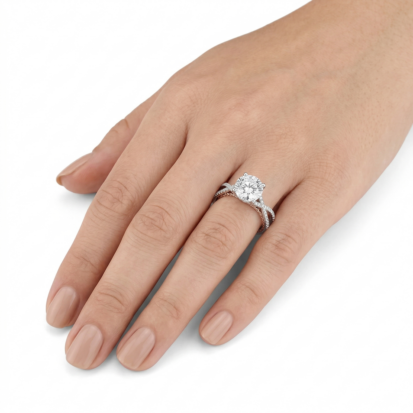 14k White & Rose Gold Moissanite Ring 0.8ct Center Stone