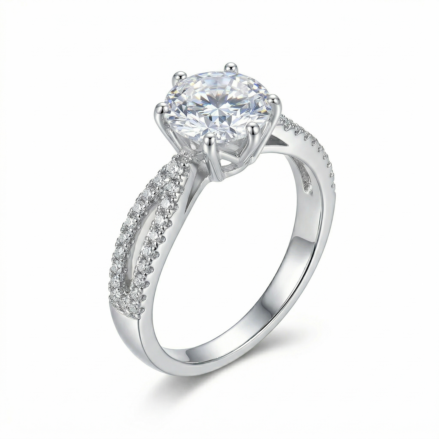 Platinum Plated Silver Moissanite Dual Band Engagement Ring 1ct