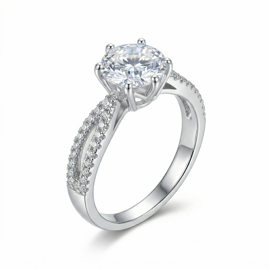 Platinum Plated Silver Moissanite Dual Band Engagement Ring 1ct