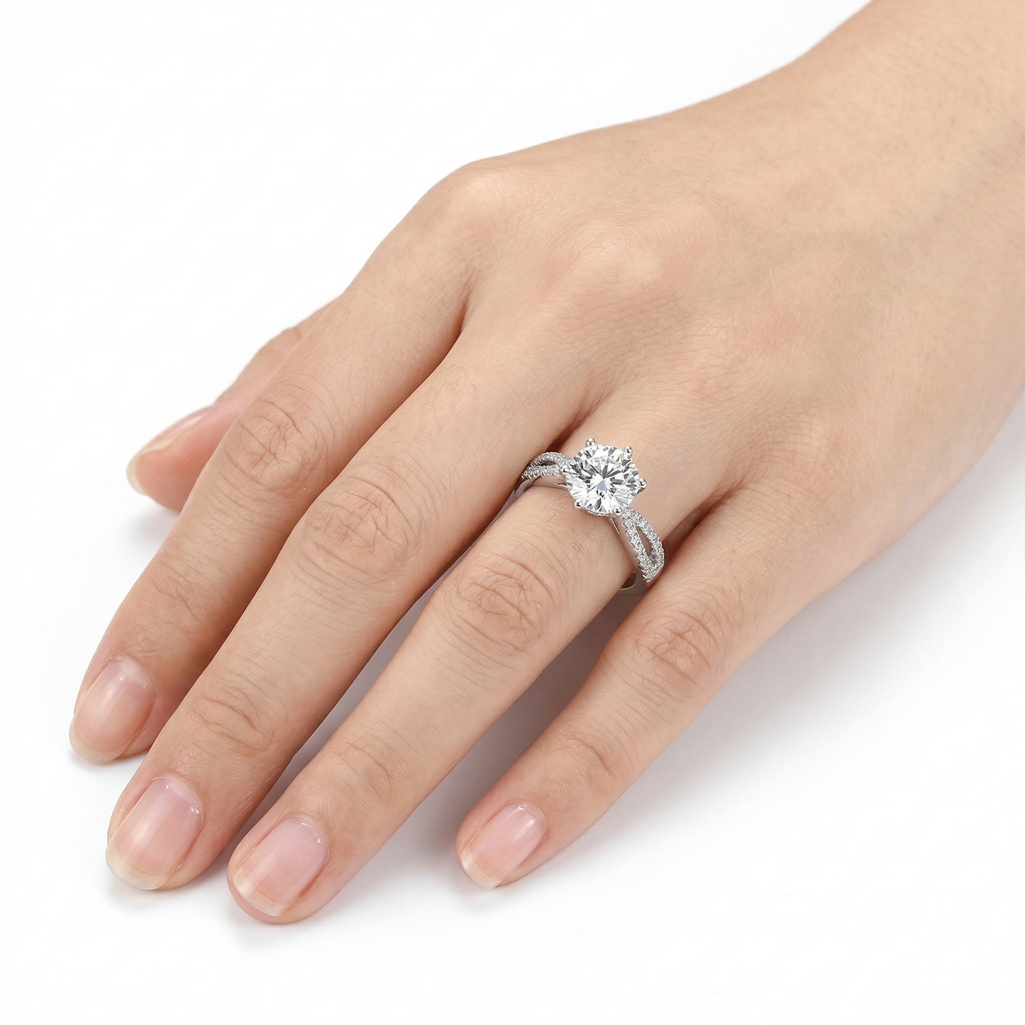 Platinum Plated Silver Moissanite Dual Band Engagement Ring 1ct