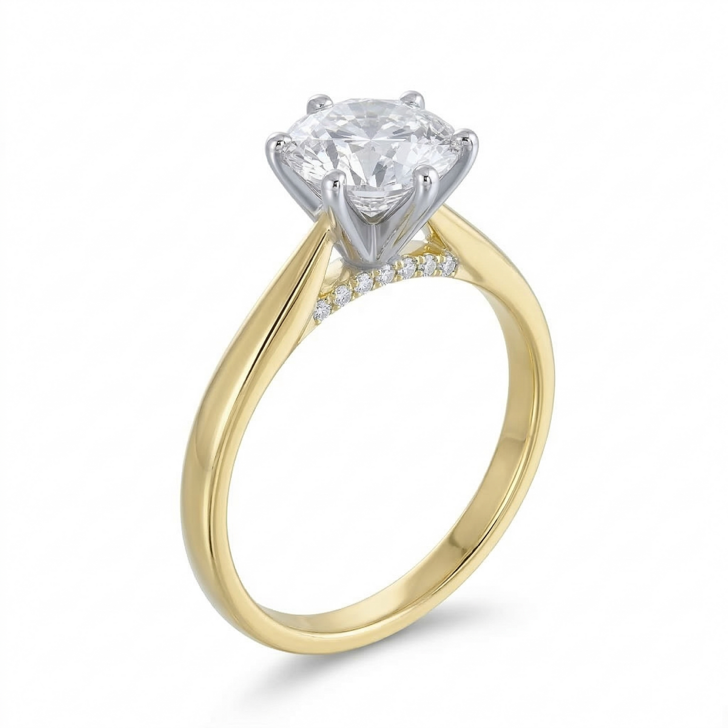 14k White & Yellow Gold Solitaire Moissanite Engagement Ring With Center Stone 2ct